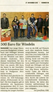 2013 11 27 Wochenspiegel - 500 Euro für Windeln
