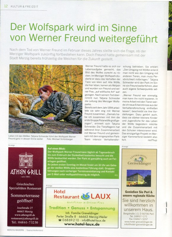 2014 03 Saarschleifenland - Der Wolfspark wird im Sinne von Werner Freund weiter geführt